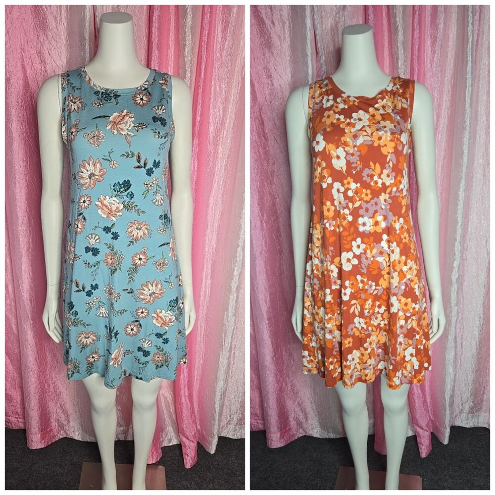 Loft Outlet Bundle Of 2 Floral Stretch Knit A-LINE Tank Dress Size XS